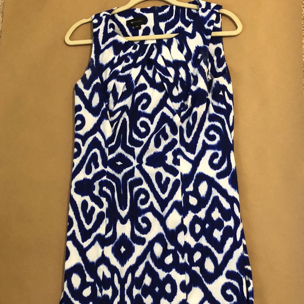 Blue and White Patterned Work Dress